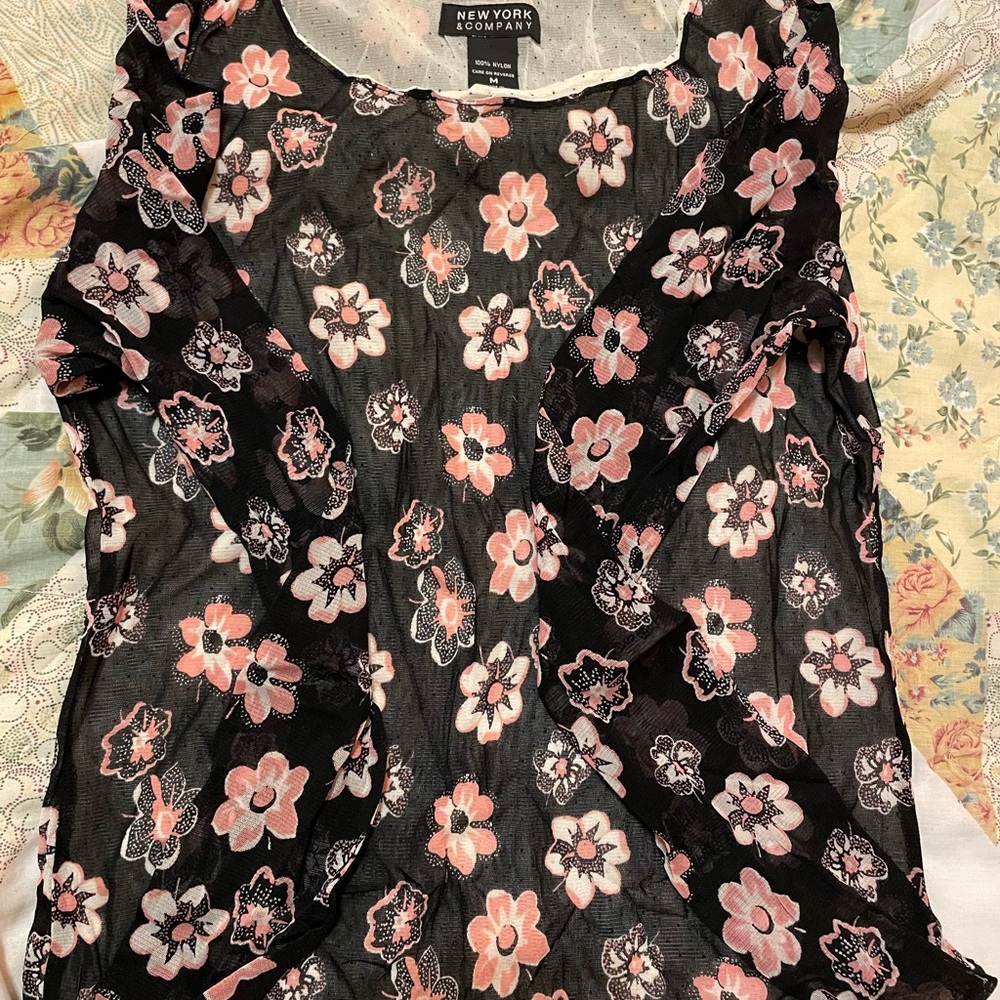 New York & Company Black Floral Blouse